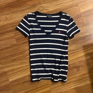 Polo Ralph Lauren Cotton Navy and White Striped V-Neck